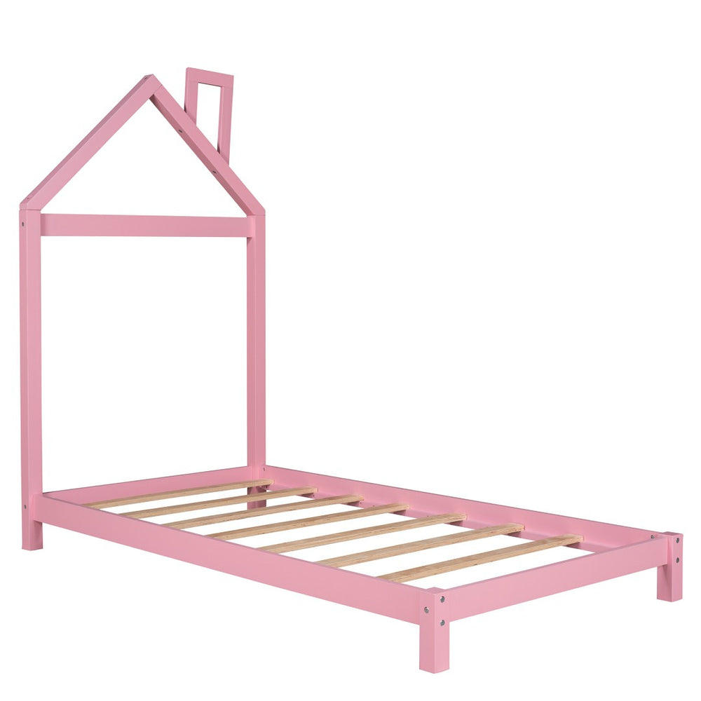 HomeRoots Pink Wood Twin Bed Frame - Stylish, Durable Design for Modern Bedrooms, Perfect for Kids & Guests! 606856