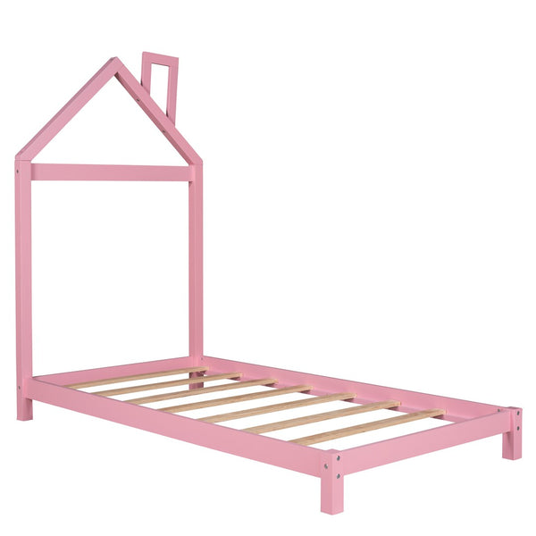 HomeRoots Pink Wood Twin Bed Frame - Stylish, Durable Design for Modern Bedrooms, Perfect for Kids & Guests! 606856
