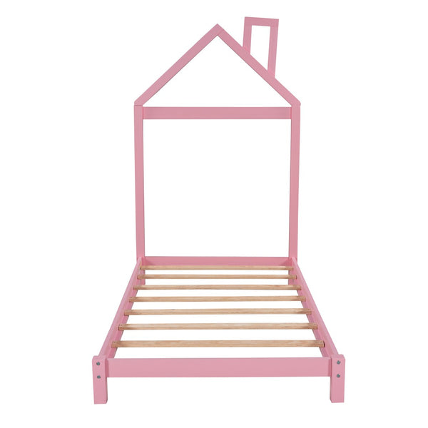 HomeRoots Pink Wood Twin Bed Frame - Stylish, Durable Design for Modern Bedrooms, Perfect for Kids & Guests! 606856