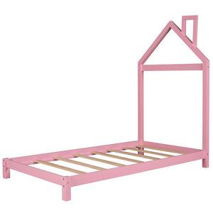 HomeRoots Pink Wood Twin Bed Frame - Stylish, Durable Design for Modern Bedrooms, Perfect for Kids & Guests! 606856