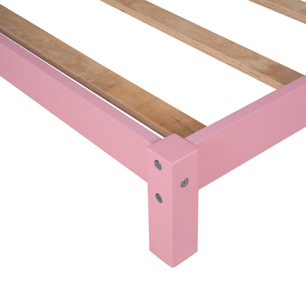 HomeRoots Pink Wood Twin Bed Frame - Stylish, Durable Design for Modern Bedrooms, Perfect for Kids & Guests! 606856