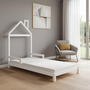 HomeRoots White Wood Twin Bed Frame – Modern Platform Design, Durable Solid Wood, Perfect for Stylish Bedrooms 606857