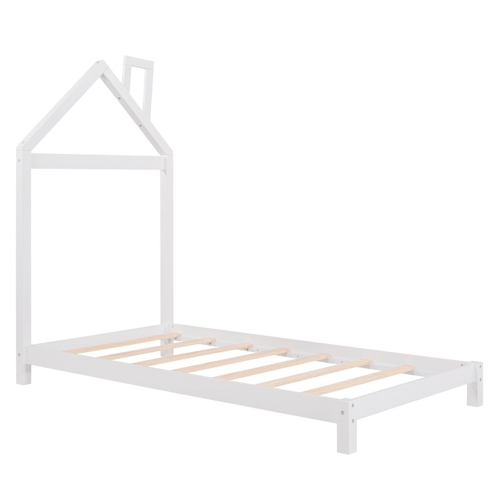 HomeRoots White Wood Twin Bed Frame – Modern Platform Design, Durable Solid Wood, Perfect for Stylish Bedrooms 606857