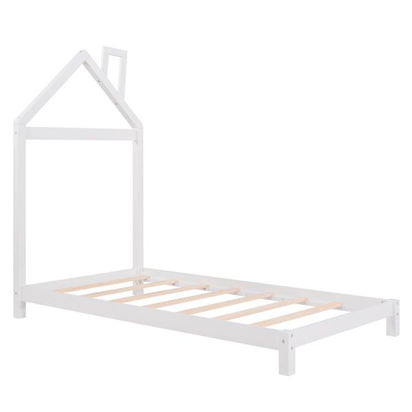 HomeRoots White Wood Twin Bed Frame – Modern Platform Design, Durable Solid Wood, Perfect for Stylish Bedrooms 606857