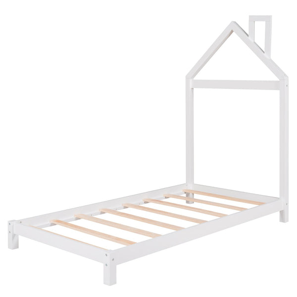 HomeRoots White Wood Twin Bed Frame – Modern Platform Design, Durable Solid Wood, Perfect for Stylish Bedrooms 606857