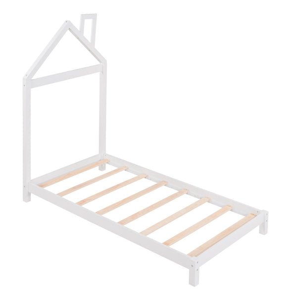 HomeRoots White Wood Twin Bed Frame – Modern Platform Design, Durable Solid Wood, Perfect for Stylish Bedrooms 606857