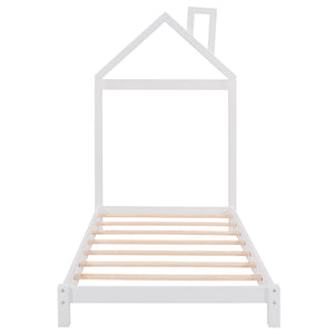 HomeRoots White Wood Twin Bed Frame – Modern Platform Design, Durable Solid Wood, Perfect for Stylish Bedrooms 606857