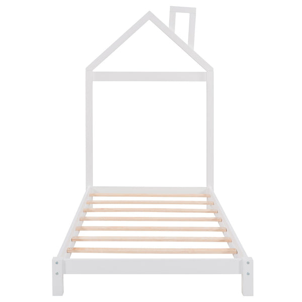 HomeRoots White Wood Twin Bed Frame – Modern Platform Design, Durable Solid Wood, Perfect for Stylish Bedrooms 606857