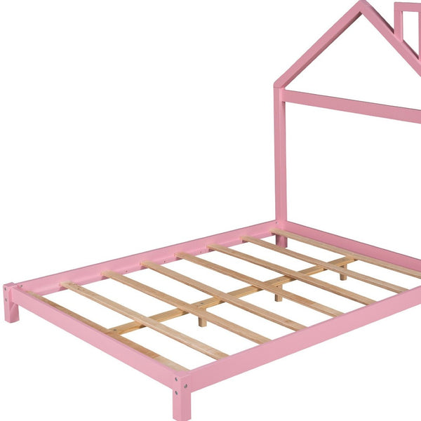 HomeRoots Pink Wood Full Bed Frame - Stylish Platform Design with Durable Support, Modern Calm Aesthetic & Easy Setup 606858