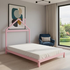 HomeRoots Pink Wood Full Bed Frame - Stylish Platform Design with Durable Support, Modern Calm Aesthetic & Easy Setup 606858