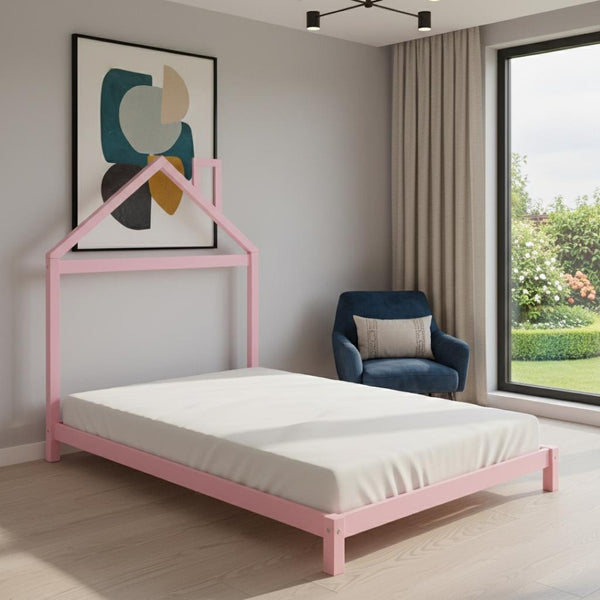HomeRoots Pink Wood Full Bed Frame - Stylish Platform Design with Durable Support, Modern Calm Aesthetic & Easy Setup 606858