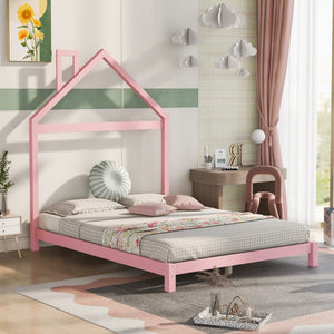 HomeRoots Pink Wood Full Bed Frame - Stylish Platform Design with Durable Support, Modern Calm Aesthetic & Easy Setup 606858
