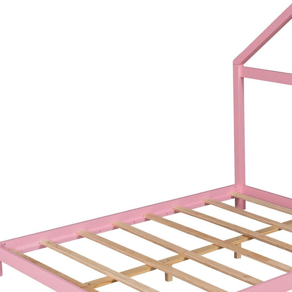HomeRoots Pink Wood Full Bed Frame - Stylish Platform Design with Durable Support, Modern Calm Aesthetic & Easy Setup 606858