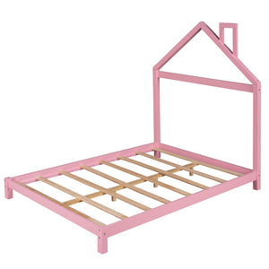HomeRoots Pink Wood Full Bed Frame - Stylish Platform Design with Durable Support, Modern Calm Aesthetic & Easy Setup 606858
