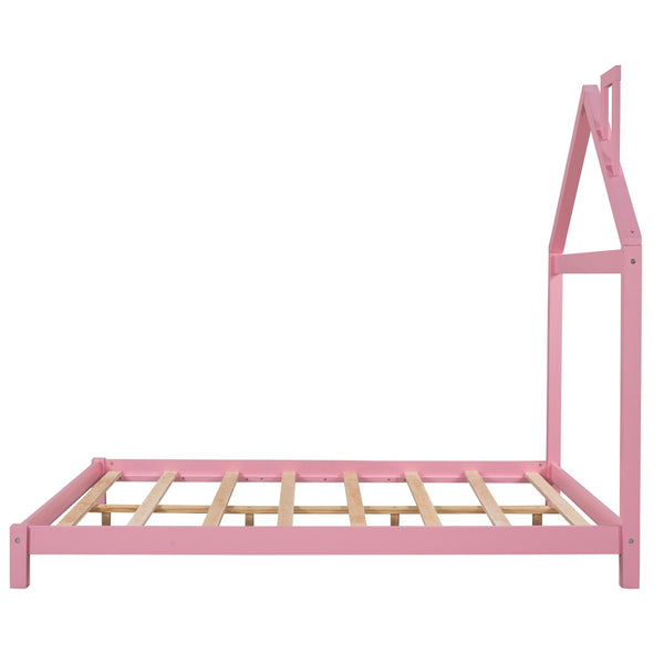 HomeRoots Pink Wood Full Bed Frame - Stylish Platform Design with Durable Support, Modern Calm Aesthetic & Easy Setup 606858