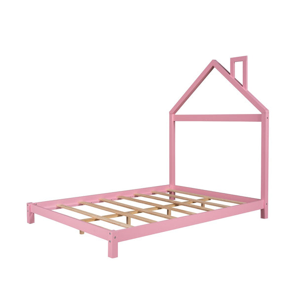 HomeRoots Pink Wood Full Bed Frame - Stylish Platform Design with Durable Support, Modern Calm Aesthetic & Easy Setup 606858