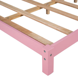 HomeRoots Pink Wood Full Bed Frame - Stylish Platform Design with Durable Support, Modern Calm Aesthetic & Easy Setup 606858