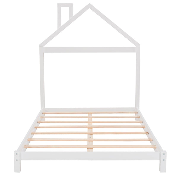 HomeRoots White Wood Full Bed Frame - Modern Minimalist Design with Sturdy Support for a Restful Night’s Sleep 606859