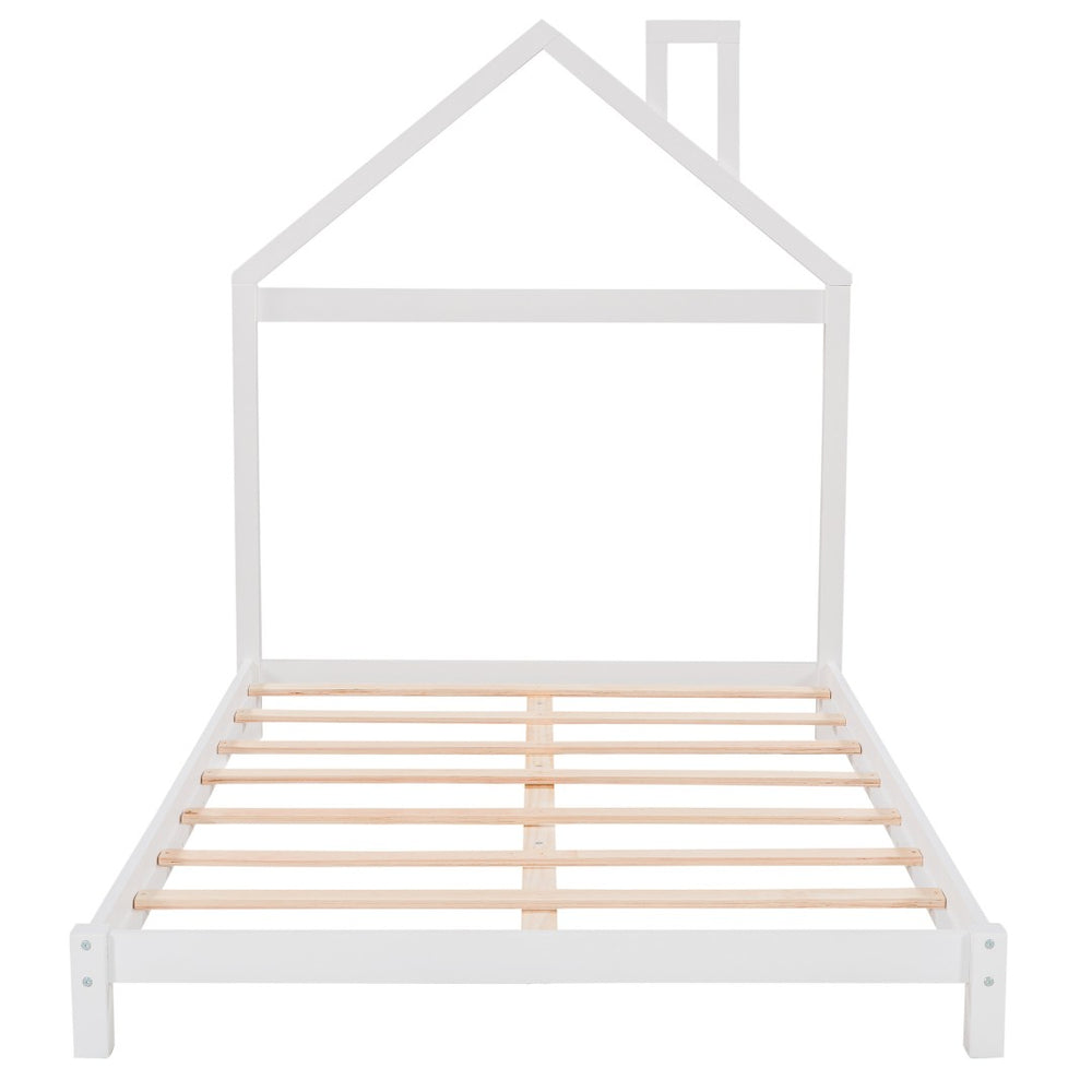 HomeRoots White Wood Full Bed Frame - Modern Minimalist Design with Sturdy Support for a Restful Night’s Sleep 606859