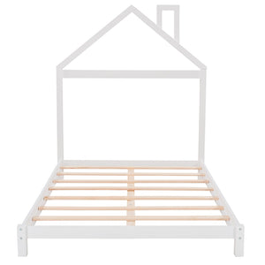 HomeRoots White Wood Full Bed Frame - Modern Minimalist Design with Sturdy Support for a Restful Night’s Sleep 606859