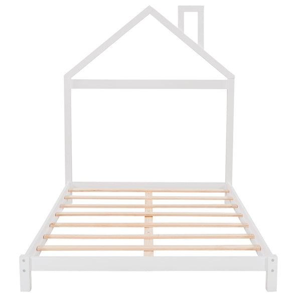 HomeRoots White Wood Full Bed Frame - Modern Minimalist Design with Sturdy Support for a Restful Night’s Sleep 606859