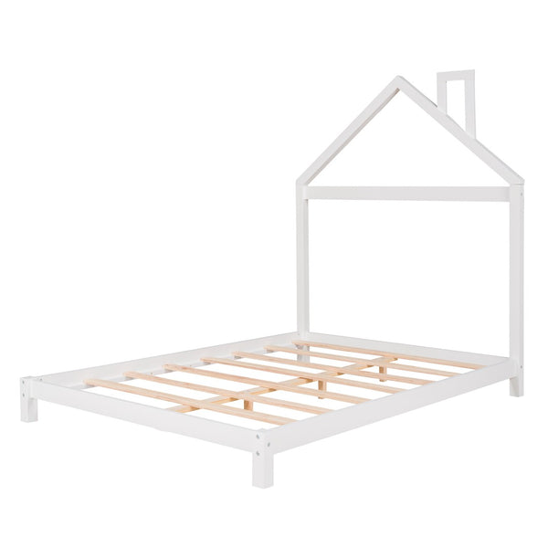 HomeRoots White Wood Full Bed Frame - Modern Minimalist Design with Sturdy Support for a Restful Night’s Sleep 606859