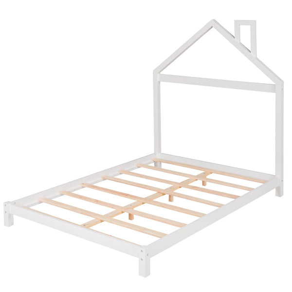 HomeRoots White Wood Full Bed Frame - Modern Minimalist Design with Sturdy Support for a Restful Night’s Sleep 606859