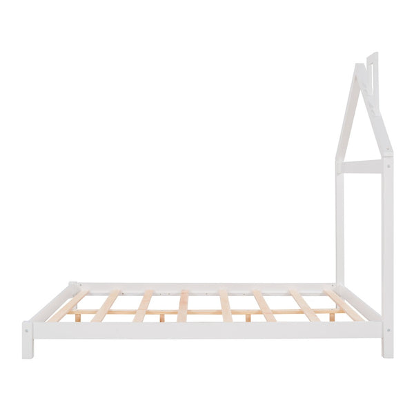 HomeRoots White Wood Full Bed Frame - Modern Minimalist Design with Sturdy Support for a Restful Night’s Sleep 606859