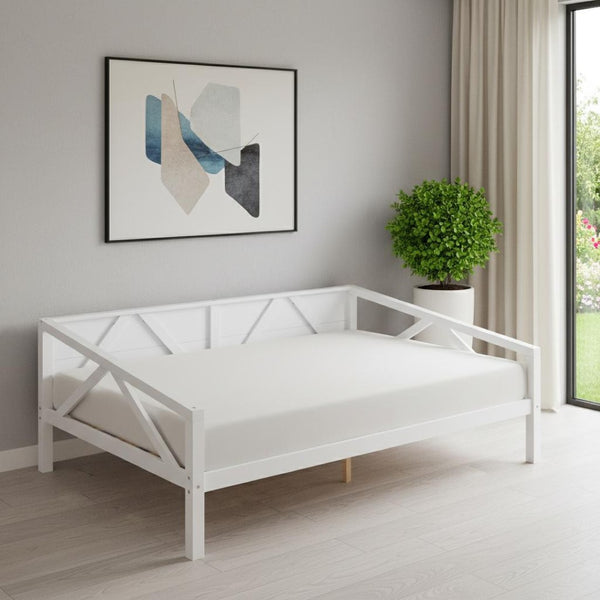 HomeRoots White Wood Full Day Bed - Elegant Multi-Functional Furniture for Stylish Living & Guest Spaces 606864