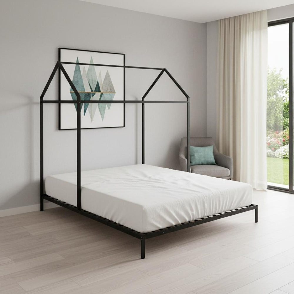 HomeRoots Black Metal Twin Bed Frame - Sturdy, Modern Design with Easy Assembly & Support for 450 lbs Capacity 606866