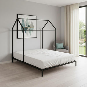 HomeRoots Black Metal Twin Bed Frame - Sturdy, Modern Design with Easy Assembly & Support for 450 lbs Capacity 606866