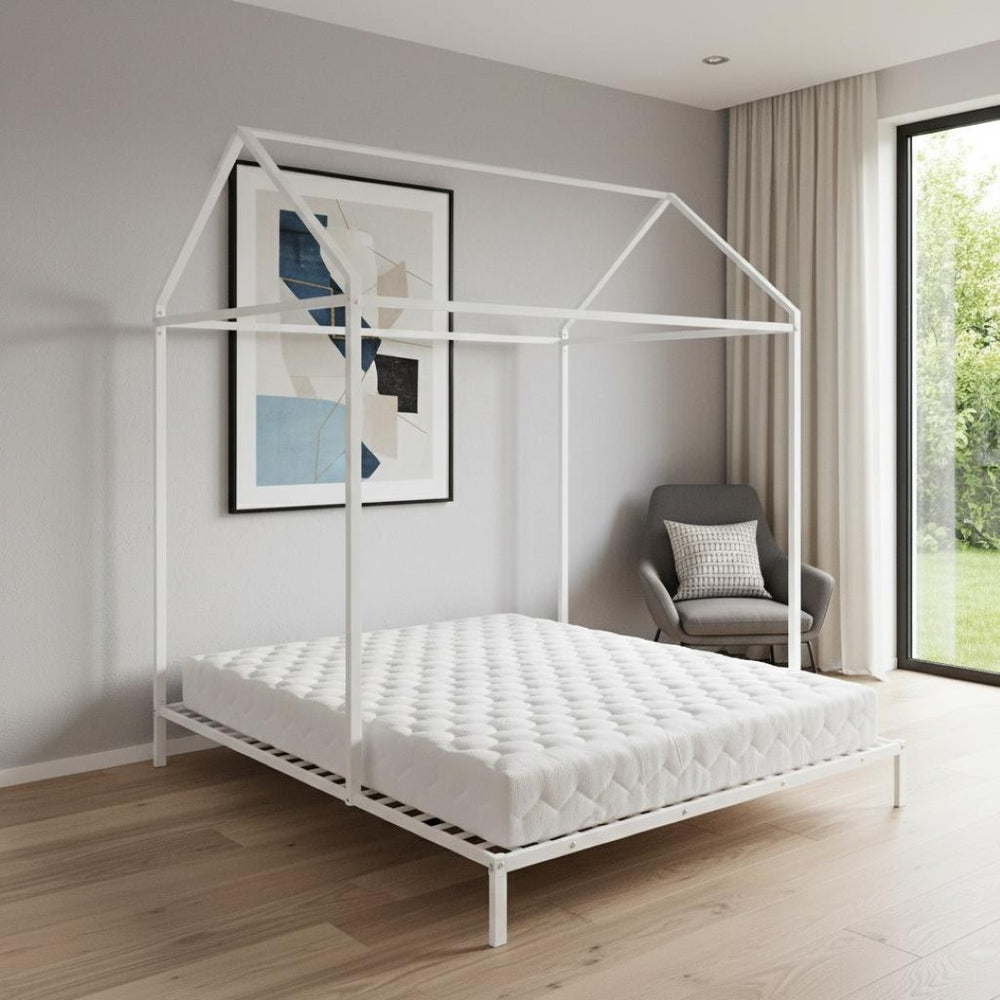 HomeRoots White Metal Twin Bed Frame - Durable, Modern Design with Sturdy Support for Minimalist Bedrooms 606867