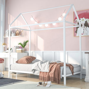 HomeRoots White Metal Twin Bed Frame - Durable, Modern Design with Sturdy Support for Minimalist Bedrooms 606867