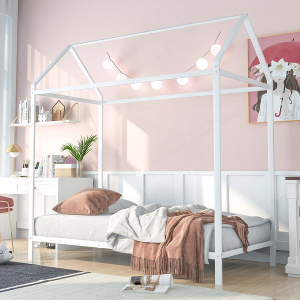 HomeRoots White Metal Twin Bed Frame - Durable, Modern Design with Sturdy Support for Minimalist Bedrooms 606867