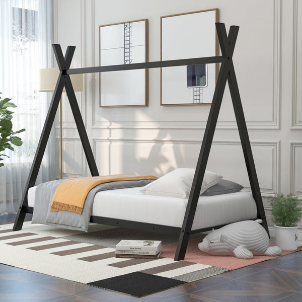 HomeRoots Black Metal Twin Bed Frame - Sturdy Platform Design with Modern Style, Easy Assembly & High Support 606868