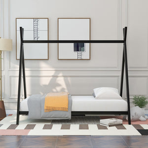HomeRoots Black Metal Twin Bed Frame - Sturdy Platform Design with Modern Style, Easy Assembly & High Support 606868