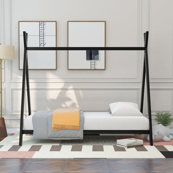 HomeRoots Black Metal Twin Bed Frame - Sturdy Platform Design with Modern Style, Easy Assembly & High Support 606868