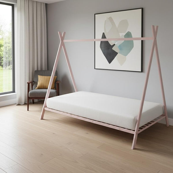 HomeRoots Pink Metal Twin Bed Frame – Stylish, Durable Design with Platform Support for Kids' & Guest Rooms 606869