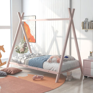 HomeRoots Pink Metal Twin Bed Frame – Stylish, Durable Design with Platform Support for Kids' & Guest Rooms 606869