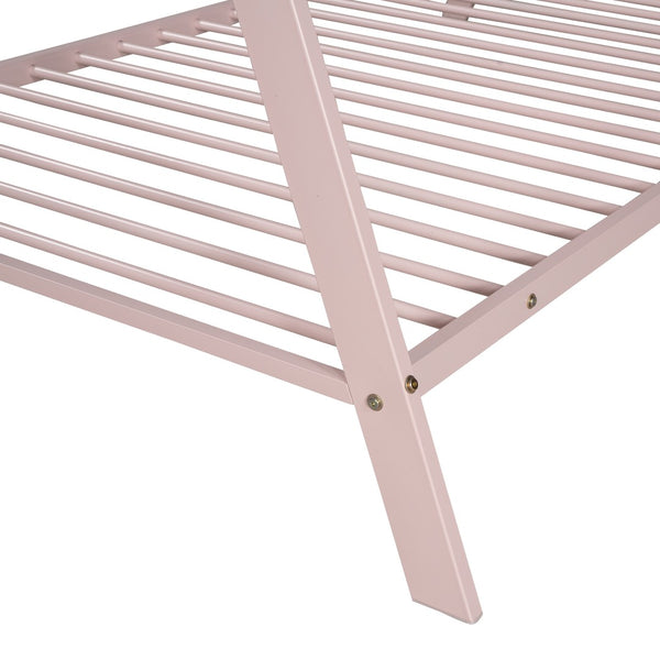HomeRoots Pink Metal Twin Bed Frame – Stylish, Durable Design with Platform Support for Kids' & Guest Rooms 606869