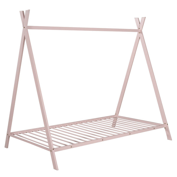 HomeRoots Pink Metal Twin Bed Frame – Stylish, Durable Design with Platform Support for Kids' & Guest Rooms 606869
