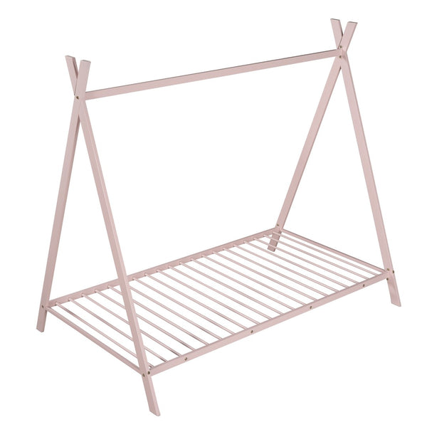 HomeRoots Pink Metal Twin Bed Frame – Stylish, Durable Design with Platform Support for Kids' & Guest Rooms 606869