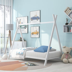 HomeRoots White Metal Twin Bed Frame - Modern Platform Design with Durable Support System for Cozy Bedrooms 606870
