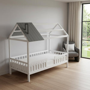 HomeRoots White Wood Twin House Bed – Charming, Durable Design for Cozy Kids’ Bedrooms – Easy Assembly & Style 606871