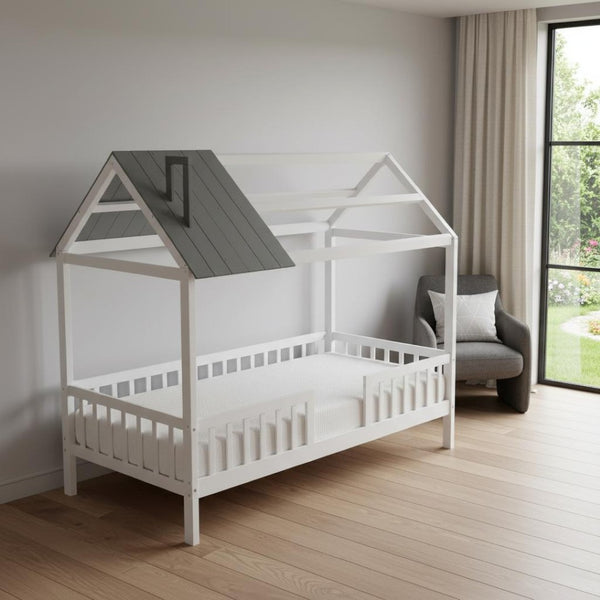 HomeRoots White Wood Twin House Bed – Charming, Durable Design for Cozy Kids’ Bedrooms – Easy Assembly & Style 606871