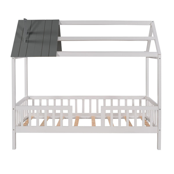 HomeRoots White Wood Twin House Bed – Charming, Durable Design for Cozy Kids’ Bedrooms – Easy Assembly & Style 606871
