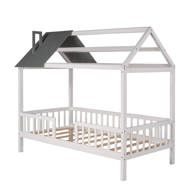HomeRoots White Wood Twin House Bed – Charming, Durable Design for Cozy Kids’ Bedrooms – Easy Assembly & Style 606871