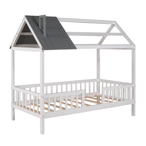 HomeRoots White Wood Twin House Bed – Charming, Durable Design for Cozy Kids’ Bedrooms – Easy Assembly & Style 606871