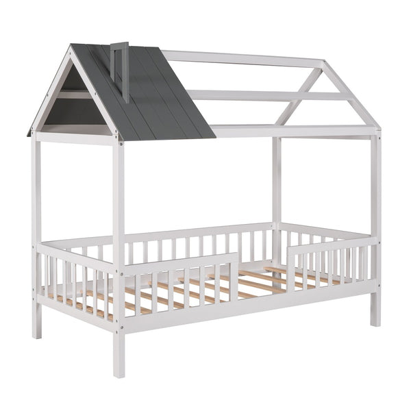 HomeRoots White Wood Twin House Bed – Charming, Durable Design for Cozy Kids’ Bedrooms – Easy Assembly & Style 606871