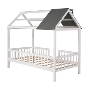 HomeRoots White Wood Twin House Bed – Charming, Durable Design for Cozy Kids’ Bedrooms – Easy Assembly & Style 606871